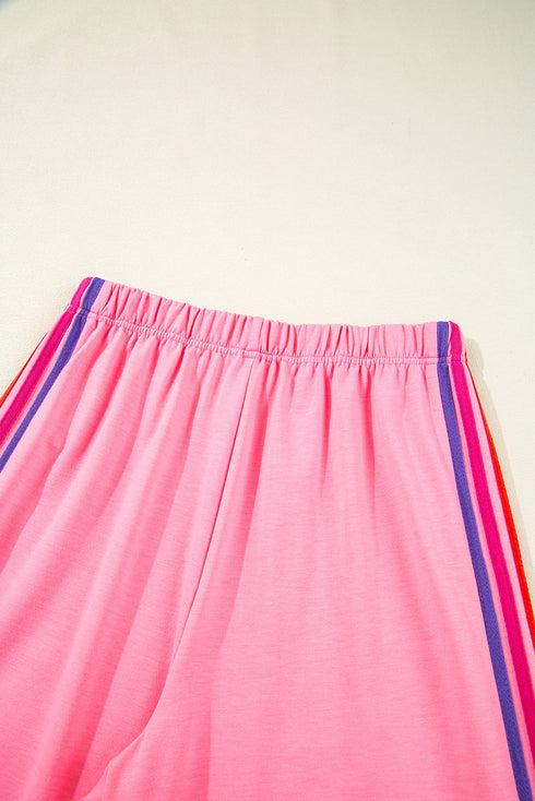 Urban Ease Contrast Trim Crewneck T Shirt And Wide Leg Pants Set